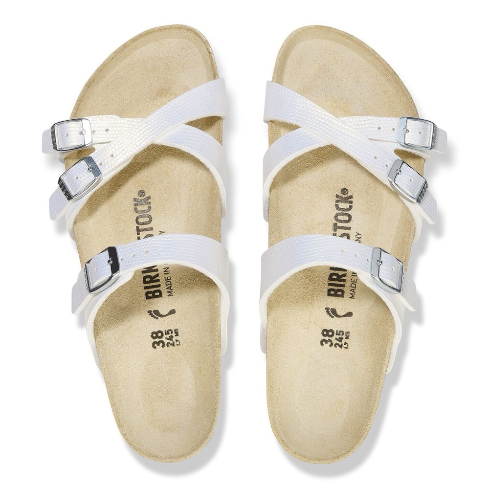 BIRKENSTOCK Women’s Franca Shiny Lizard White Sandals Size US 7
